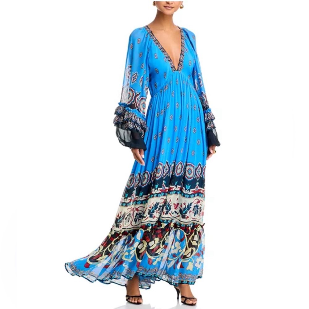 FARM RIO Blue Ainika Tiles Maxi Dress XS